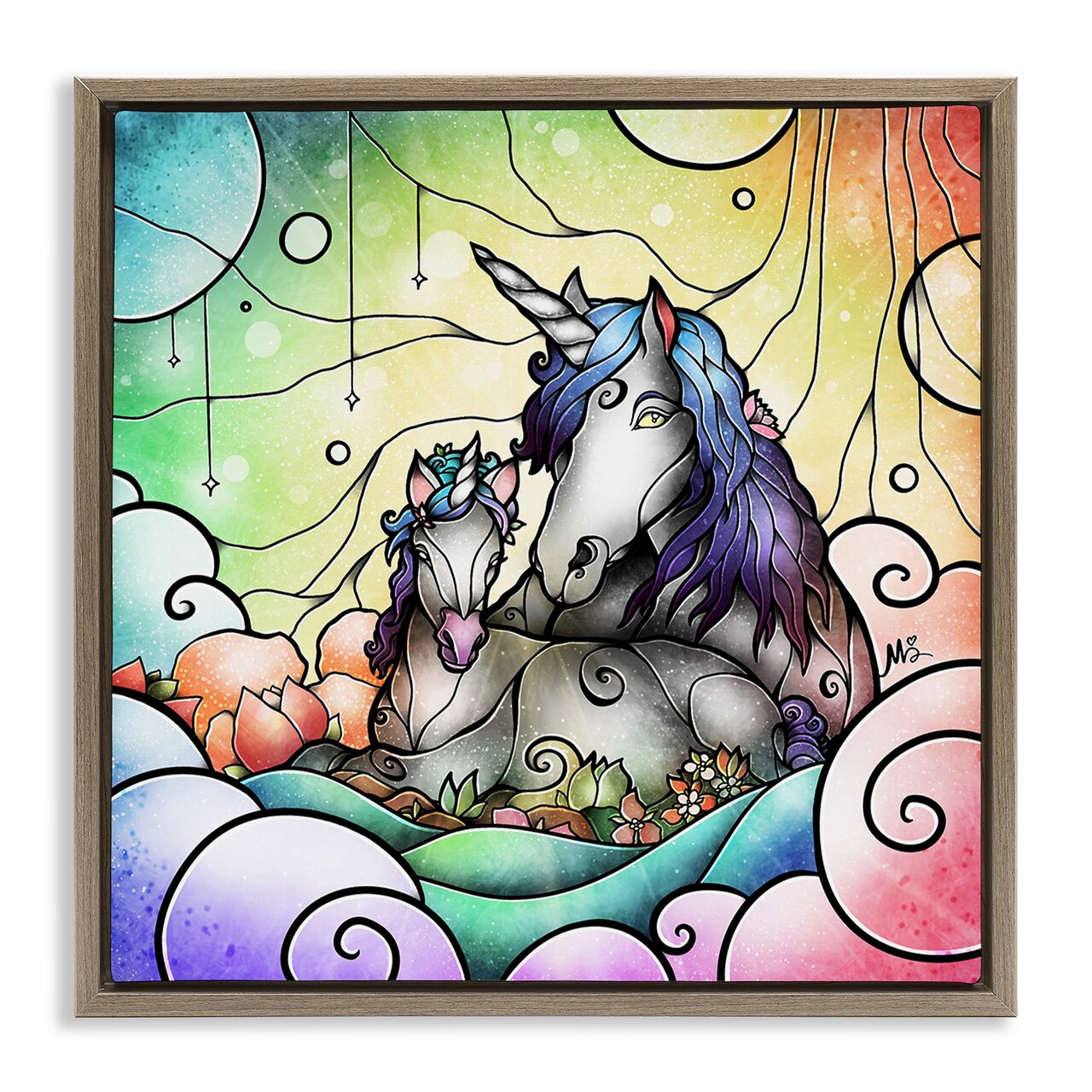 Stupell Industries Deco Style Unicorns Floating Frame Design by Mandie Manzano